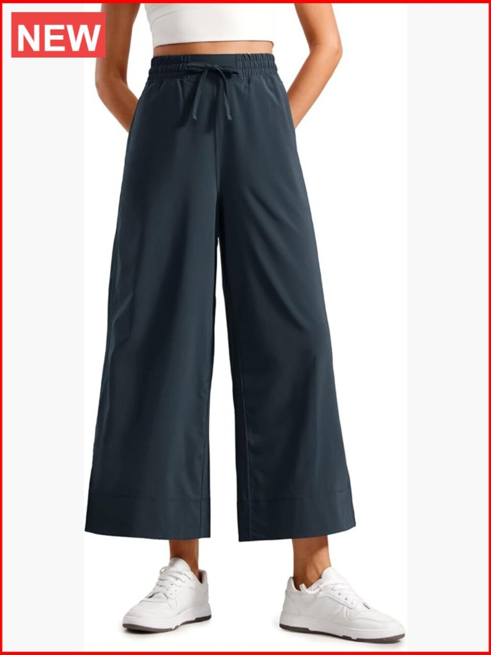 Lightweight Wide Leg Cropped Pants 25" - Casual Travel Work Sweatpants